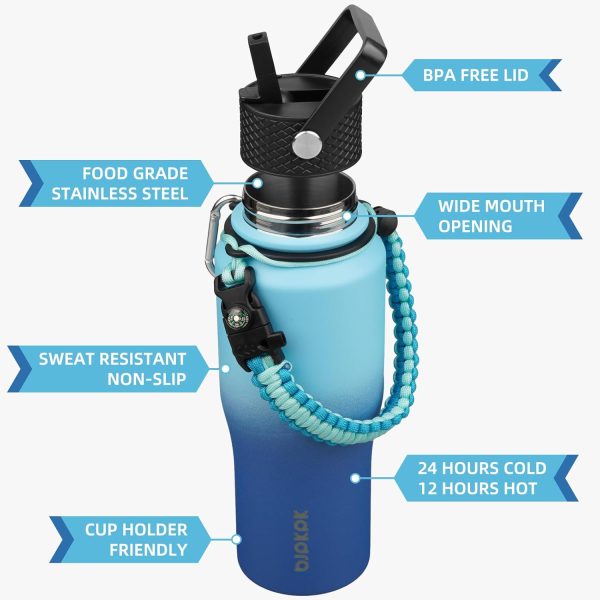 BJPKPK Insulated Water Bottles with Straw Lid, 35oz Metal Water Bottle with 2 lids & Paracord Strap, Double Wall Stainless Steel Tumbler with Handle, Reusable Cups, Mugs, Thermos, Sea - Image 99