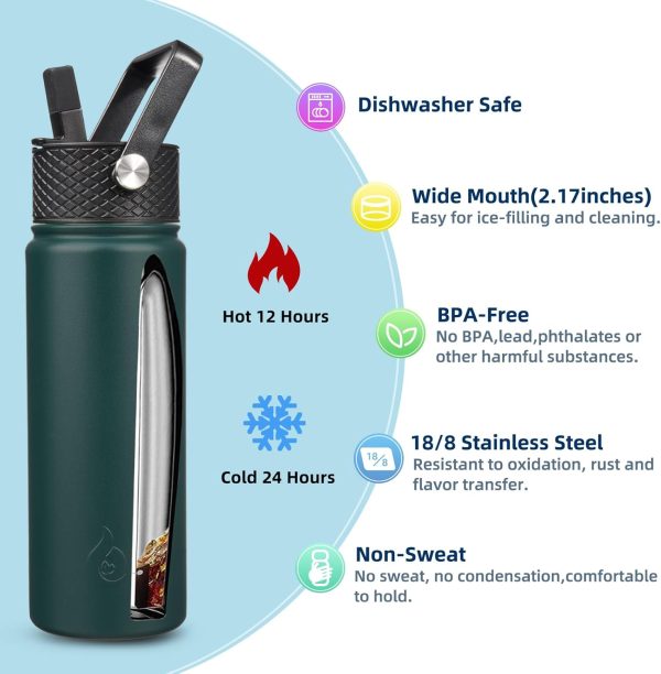 BJPKPK Insulated Water Bottles with Straw Lid, 50oz Large Water Jug, Stainless Steel Vacuum Bottles, Hot & Cold Thermos with 3 Lids and Paracord Handle,Stainless Steel - Image 327