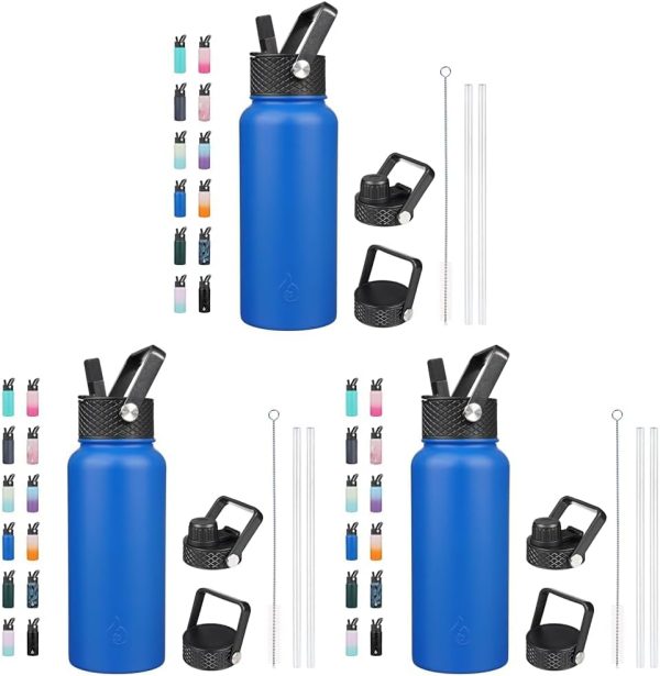 BJPKPK Insulated Water Bottles with Straw Lid, 50oz Large Water Jug, Stainless Steel Vacuum Bottles, Hot & Cold Thermos with 3 Lids and Paracord Handle,Stainless Steel - Image 328