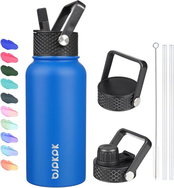 BJPKPK Insulated Water Bottles with Straw Lid, 50oz Large Water Jug, Stainless Steel Vacuum Bottles, Hot & Cold Thermos with 3 Lids and Paracord Handle,Stainless Steel - Image 333