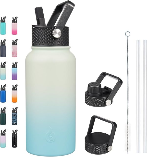 BJPKPK Insulated Water Bottles with Straw Lid, 50oz Large Water Jug, Stainless Steel Vacuum Bottles, Hot & Cold Thermos with 3 Lids and Paracord Handle,Stainless Steel - Image 334