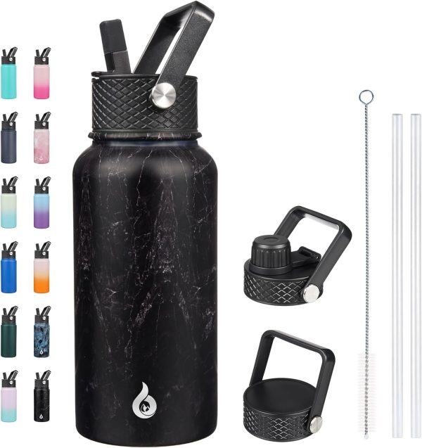 BJPKPK Insulated Water Bottles with Straw Lid, 50oz Large Water Jug, Stainless Steel Vacuum Bottles, Hot & Cold Thermos with 3 Lids and Paracord Handle,Stainless Steel - Image 337