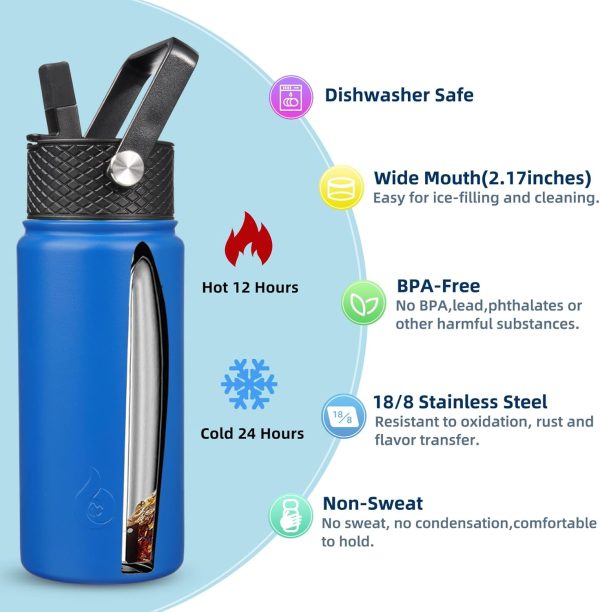 BJPKPK Insulated Water Bottles with Straw Lid, 50oz Large Water Jug, Stainless Steel Vacuum Bottles, Hot & Cold Thermos with 3 Lids and Paracord Handle,Stainless Steel - Image 342