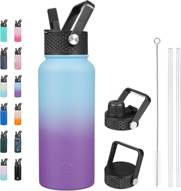 BJPKPK Insulated Water Bottles with Straw Lid, 50oz Large Water Jug, Stainless Steel Vacuum Bottles, Hot & Cold Thermos with 3 Lids and Paracord Handle,Stainless Steel - Image 343