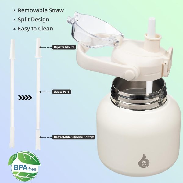 BJPKPK Insulated Water Bottles with Straw, 27 oz Cute Water Bottles with Handle, BPA Free Stainless Steel Metal Thermos, Easy Carry Thermos for Men & Women, White - Image 4