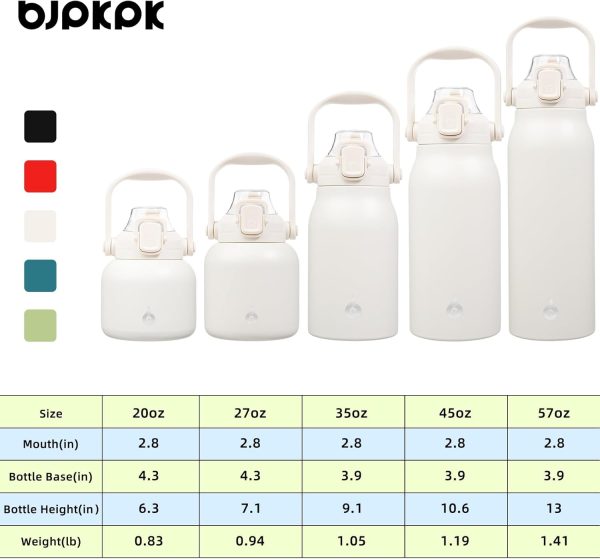 BJPKPK Insulated Water Bottles with Straw, 27 oz Cute Water Bottles with Handle, BPA Free Stainless Steel Metal Thermos, Easy Carry Thermos for Men & Women, White - Image 5