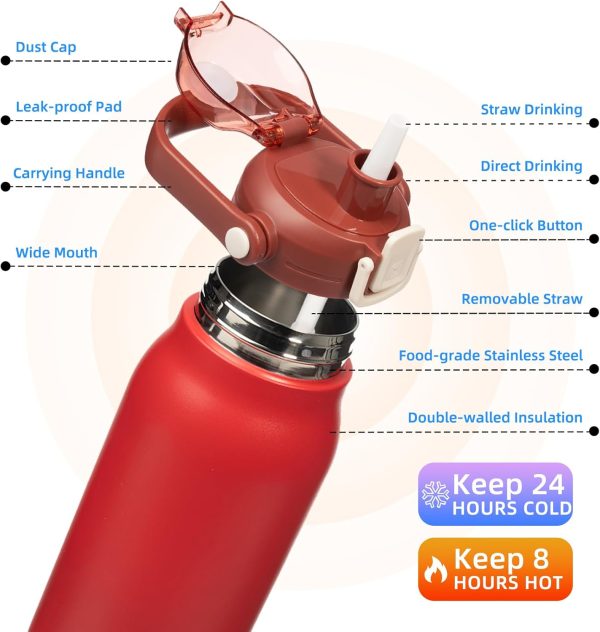 BJPKPK Insulated Water Bottles with Straw, 27 oz Cute Water Bottles with Handle, BPA Free Stainless Steel Metal Thermos, Easy Carry Thermos for Men & Women, White - Image 9
