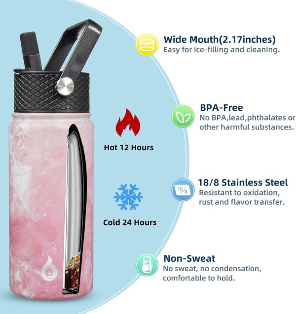 BJPKPK Insulated Water Bottles with Straw Lid, 50oz Large Water Jug, Stainless Steel Vacuum Bottles, Hot & Cold Thermos with 3 Lids and Paracord Handle,Stainless Steel - Image 354