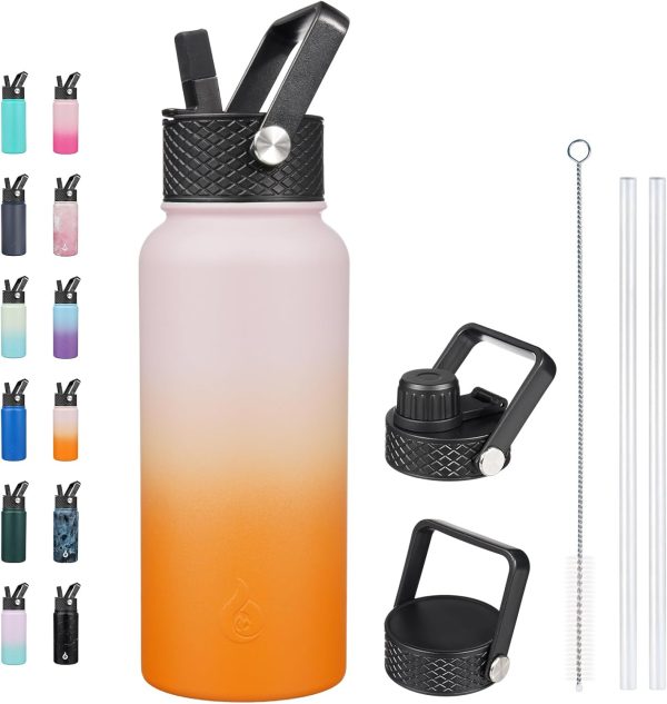 BJPKPK Insulated Water Bottles with Straw Lid, 50oz Large Water Jug, Stainless Steel Vacuum Bottles, Hot & Cold Thermos with 3 Lids and Paracord Handle,Stainless Steel - Image 359