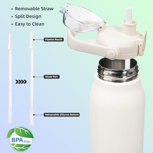 BJPKPK Insulated Water Bottles with Straw, 27 oz Cute Water Bottles with Handle, BPA Free Stainless Steel Metal Thermos, Easy Carry Thermos for Men & Women, White - Image 17