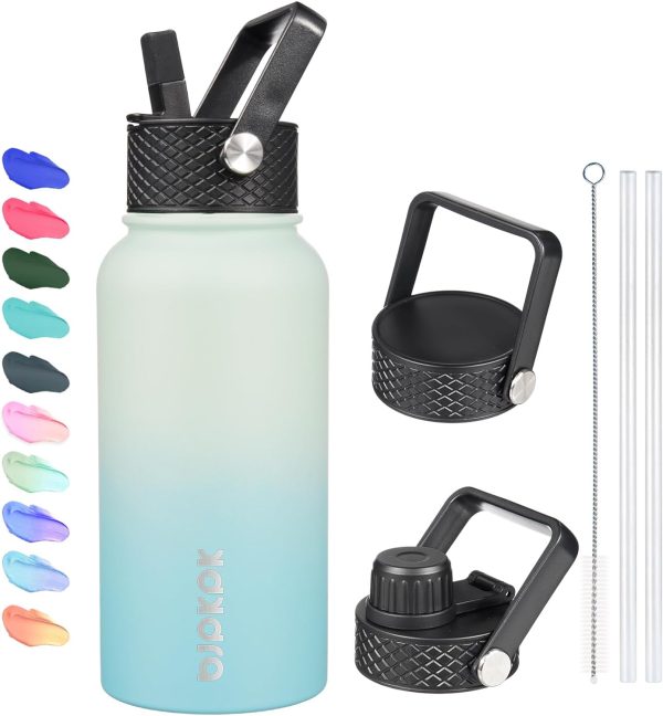 BJPKPK Insulated Water Bottles with Straw Lid, 50oz Large Water Jug, Stainless Steel Vacuum Bottles, Hot & Cold Thermos with 3 Lids and Paracord Handle,Stainless Steel - Image 364