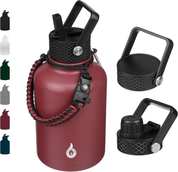 BJPKPK Insulated Water Bottles with Straw Lid, 50oz Large Water Jug, Stainless Steel Vacuum Bottles, Hot & Cold Thermos with 3 Lids and Paracord Handle,Stainless Steel - Image 367