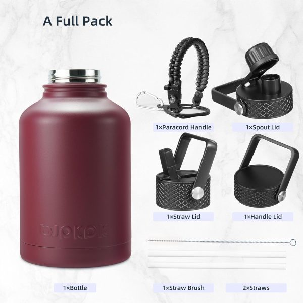 BJPKPK Insulated Water Bottles with Straw Lid, 50oz Large Water Jug, Stainless Steel Vacuum Bottles, Hot & Cold Thermos with 3 Lids and Paracord Handle,Stainless Steel - Image 370