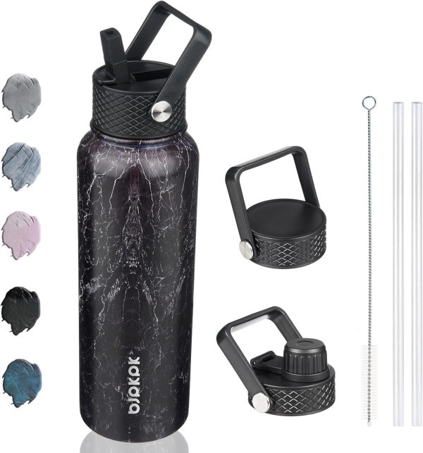 BJPKPK Insulated Water Bottles with Straw Lid, 50oz Large Water Jug, Stainless Steel Vacuum Bottles, Hot & Cold Thermos with 3 Lids and Paracord Handle,Stainless Steel - Image 375