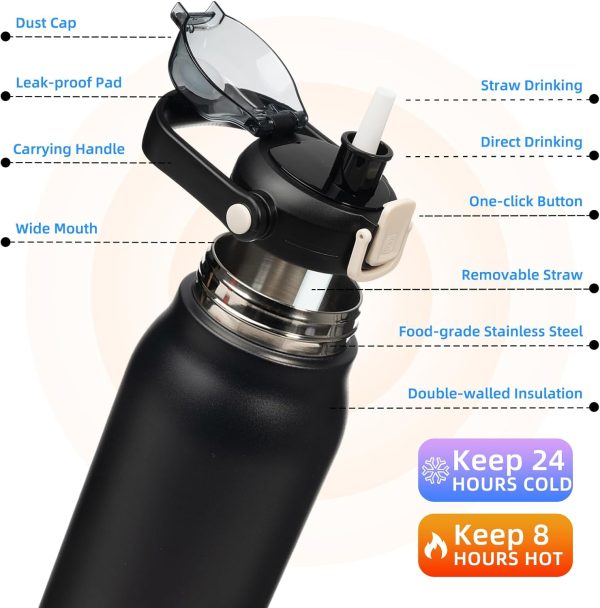 BJPKPK Insulated Water Bottles with Straw, 27 oz Cute Water Bottles with Handle, BPA Free Stainless Steel Metal Thermos, Easy Carry Thermos for Men & Women, White - Image 38
