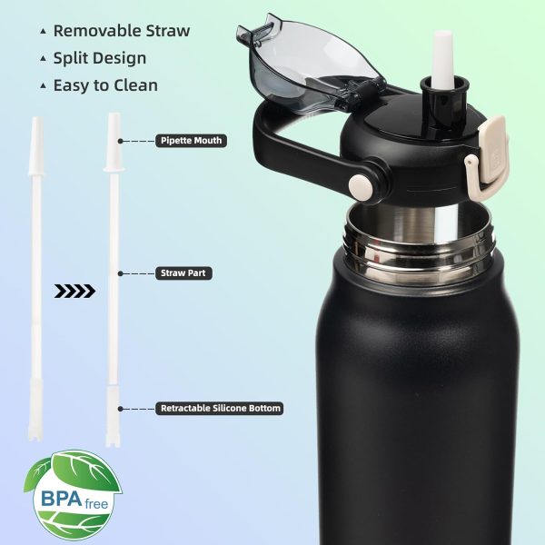 BJPKPK Insulated Water Bottles with Straw, 27 oz Cute Water Bottles with Handle, BPA Free Stainless Steel Metal Thermos, Easy Carry Thermos for Men & Women, White - Image 40
