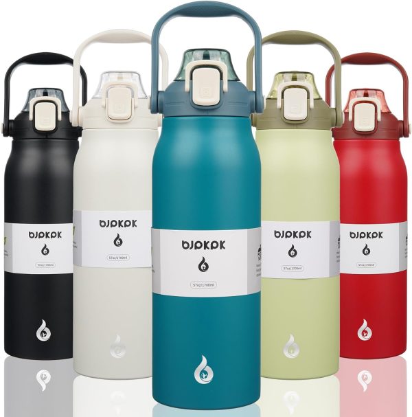 BJPKPK Insulated Water Bottles with Straw, 27 oz Cute Water Bottles with Handle, BPA Free Stainless Steel Metal Thermos, Easy Carry Thermos for Men & Women, White - Image 49