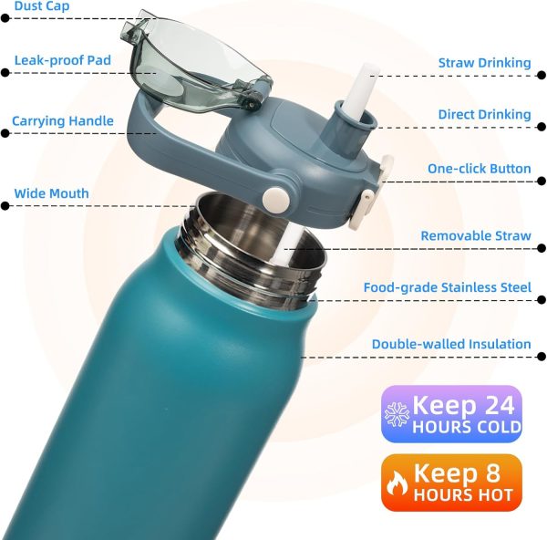 BJPKPK Insulated Water Bottles with Straw, 27 oz Cute Water Bottles with Handle, BPA Free Stainless Steel Metal Thermos, Easy Carry Thermos for Men & Women, White - Image 50