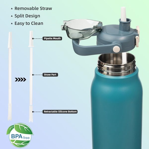 BJPKPK Insulated Water Bottles with Straw, 27 oz Cute Water Bottles with Handle, BPA Free Stainless Steel Metal Thermos, Easy Carry Thermos for Men & Women, White - Image 52