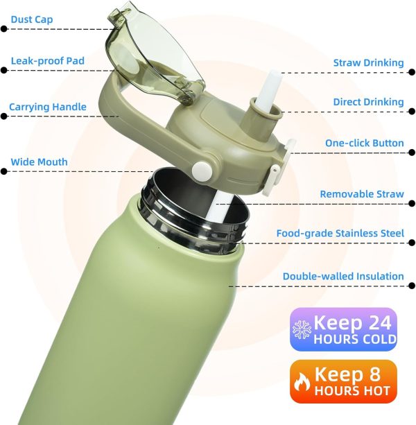 BJPKPK Insulated Water Bottles with Straw, 27 oz Cute Water Bottles with Handle, BPA Free Stainless Steel Metal Thermos, Easy Carry Thermos for Men & Women, White - Image 55