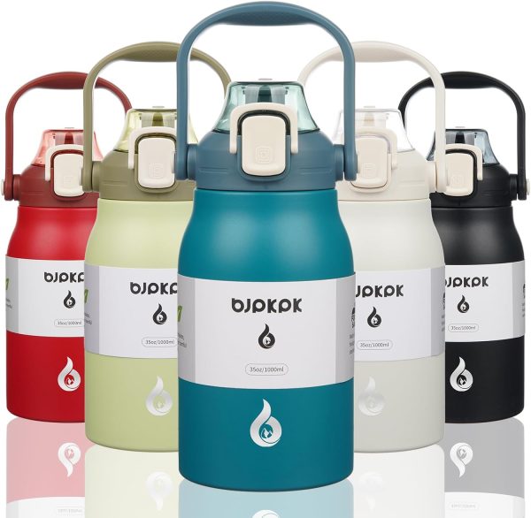 BJPKPK Insulated Water Bottles with Straw, 27 oz Cute Water Bottles with Handle, BPA Free Stainless Steel Metal Thermos, Easy Carry Thermos for Men & Women, White - Image 59