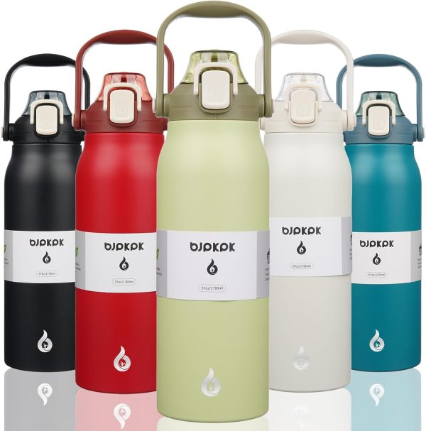 BJPKPK Insulated Water Bottles with Straw, 27 oz Cute Water Bottles with Handle, BPA Free Stainless Steel Metal Thermos, Easy Carry Thermos for Men & Women, White - Image 67
