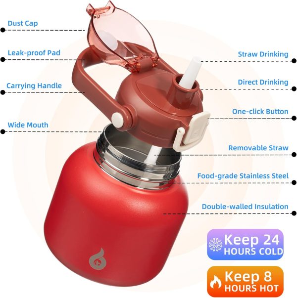 BJPKPK Insulated Water Bottles with Straw, 27 oz Cute Water Bottles with Handle, BPA Free Stainless Steel Metal Thermos, Easy Carry Thermos for Men & Women, White - Image 72