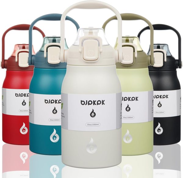 BJPKPK Insulated Water Bottles with Straw, 27 oz Cute Water Bottles with Handle, BPA Free Stainless Steel Metal Thermos, Easy Carry Thermos for Men & Women, White - Image 80