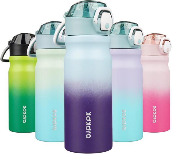 BJPKPK 18oz Insulated Water Bottle With Straw Stainless Steel Double Wall Water Bottles BPA Free Leak Proof Thermos With Lockable Flip Lid And Soft Silicone Spout,Ocean Dream