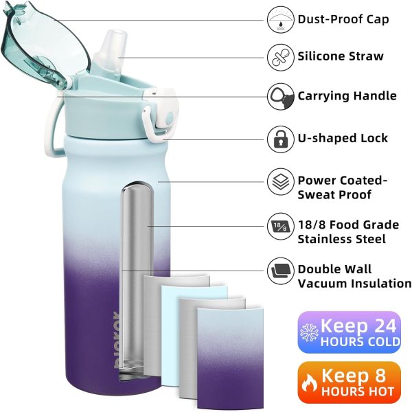 BJPKPK 18oz Insulated Water Bottle With Straw Stainless Steel Double Wall Water Bottles BPA Free Leak Proof Thermos With Lockable Flip Lid And Soft Silicone Spout,Ocean Dream - Image 2