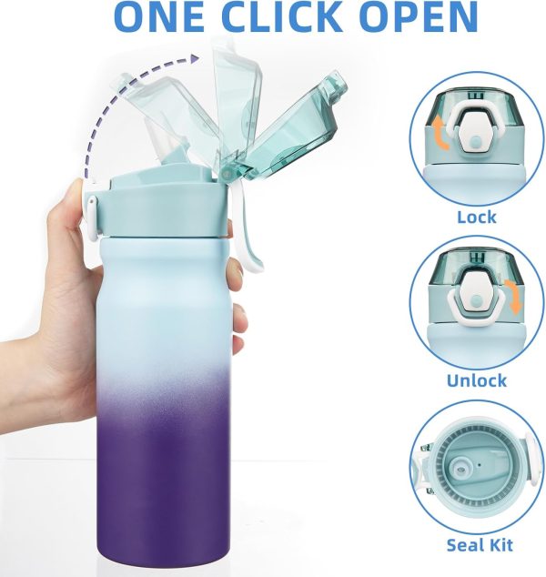 BJPKPK 18oz Insulated Water Bottle With Straw Stainless Steel Double Wall Water Bottles BPA Free Leak Proof Thermos With Lockable Flip Lid And Soft Silicone Spout,Ocean Dream - Image 3