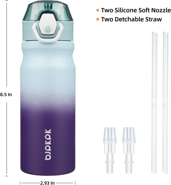 BJPKPK 18oz Insulated Water Bottle With Straw Stainless Steel Double Wall Water Bottles BPA Free Leak Proof Thermos With Lockable Flip Lid And Soft Silicone Spout,Ocean Dream - Image 4