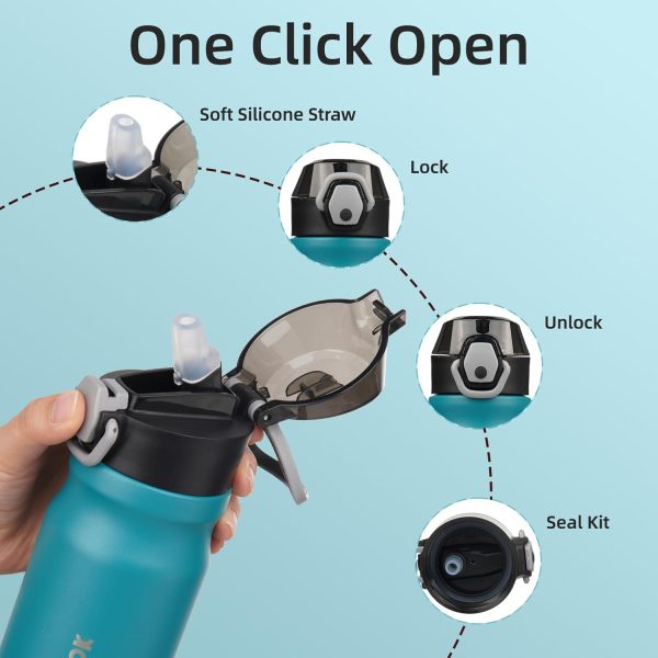 BJPKPK 18oz Insulated Water Bottle With Straw Stainless Steel Double Wall Water Bottles BPA Free Leak Proof Thermos With Lockable Flip Lid And Soft Silicone Spout,Ocean Dream - Image 15