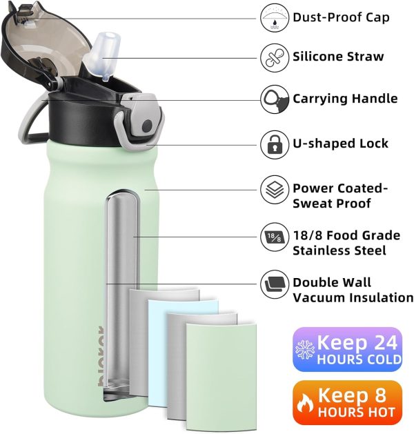 BJPKPK 18oz Insulated Water Bottle With Straw Stainless Steel Double Wall Water Bottles BPA Free Leak Proof Thermos With Lockable Flip Lid And Soft Silicone Spout,Ocean Dream - Image 20