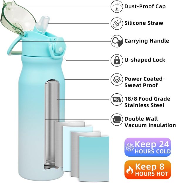 BJPKPK 18oz Insulated Water Bottle With Straw Stainless Steel Double Wall Water Bottles BPA Free Leak Proof Thermos With Lockable Flip Lid And Soft Silicone Spout,Ocean Dream - Image 31