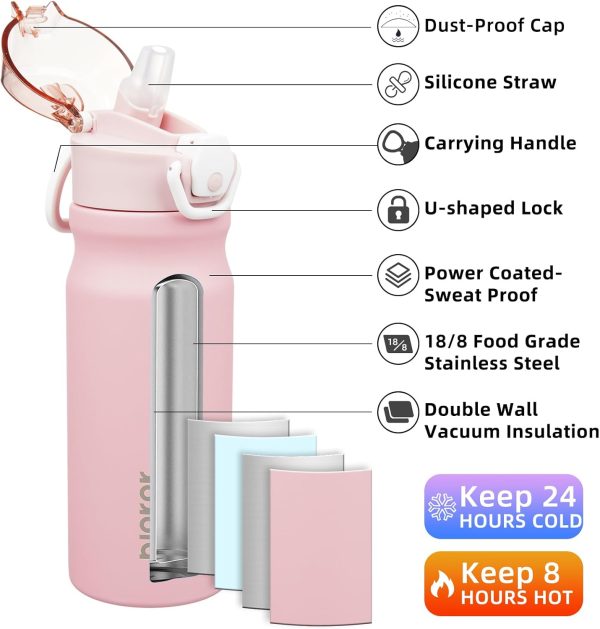 BJPKPK 18oz Insulated Water Bottle With Straw Stainless Steel Double Wall Water Bottles BPA Free Leak Proof Thermos With Lockable Flip Lid And Soft Silicone Spout,Ocean Dream - Image 37