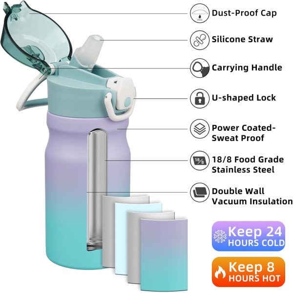 BJPKPK 18oz Insulated Water Bottle With Straw Stainless Steel Double Wall Water Bottles BPA Free Leak Proof Thermos With Lockable Flip Lid And Soft Silicone Spout,Ocean Dream - Image 43