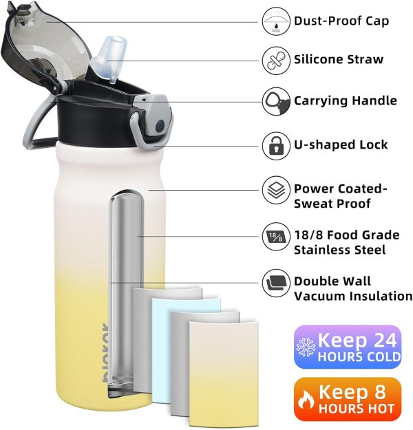 BJPKPK 18oz Insulated Water Bottle With Straw Stainless Steel Double Wall Water Bottles BPA Free Leak Proof Thermos With Lockable Flip Lid And Soft Silicone Spout,Ocean Dream - Image 49
