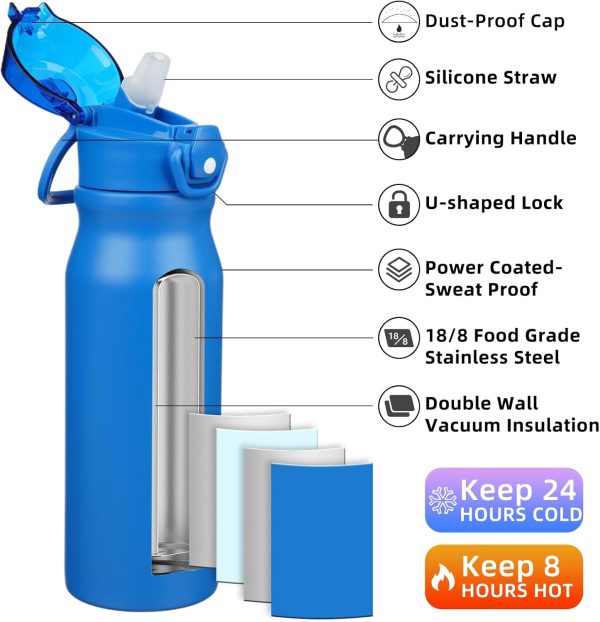 BJPKPK 18oz Insulated Water Bottle With Straw Stainless Steel Double Wall Water Bottles BPA Free Leak Proof Thermos With Lockable Flip Lid And Soft Silicone Spout,Ocean Dream - Image 59