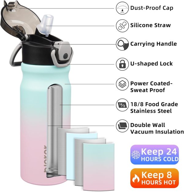 BJPKPK 18oz Insulated Water Bottle With Straw Stainless Steel Double Wall Water Bottles BPA Free Leak Proof Thermos With Lockable Flip Lid And Soft Silicone Spout,Ocean Dream - Image 64