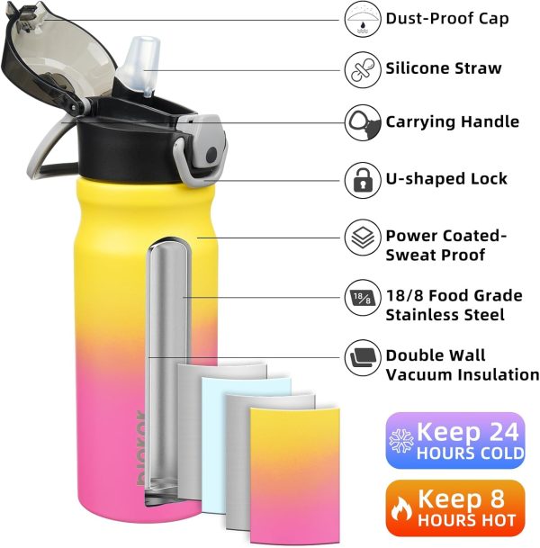 BJPKPK 18oz Insulated Water Bottle With Straw Stainless Steel Double Wall Water Bottles BPA Free Leak Proof Thermos With Lockable Flip Lid And Soft Silicone Spout,Ocean Dream - Image 80