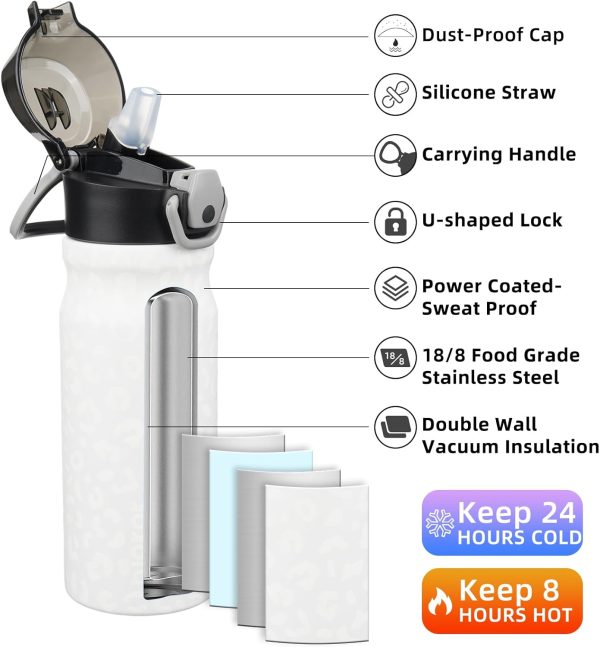 BJPKPK 18oz Insulated Water Bottle With Straw Stainless Steel Double Wall Water Bottles BPA Free Leak Proof Thermos With Lockable Flip Lid And Soft Silicone Spout,Ocean Dream - Image 84