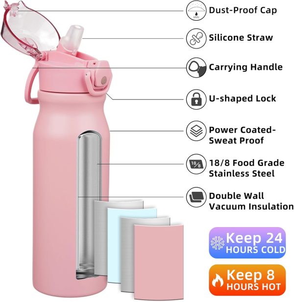 BJPKPK 18oz Insulated Water Bottle With Straw Stainless Steel Double Wall Water Bottles BPA Free Leak Proof Thermos With Lockable Flip Lid And Soft Silicone Spout,Ocean Dream - Image 96