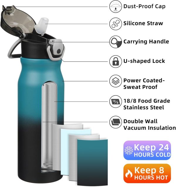 BJPKPK 18oz Insulated Water Bottle With Straw Stainless Steel Double Wall Water Bottles BPA Free Leak Proof Thermos With Lockable Flip Lid And Soft Silicone Spout,Ocean Dream - Image 102