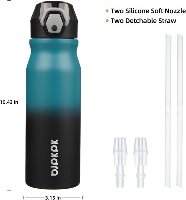 BJPKPK 18oz Insulated Water Bottle With Straw Stainless Steel Double Wall Water Bottles BPA Free Leak Proof Thermos With Lockable Flip Lid And Soft Silicone Spout,Ocean Dream - Image 104