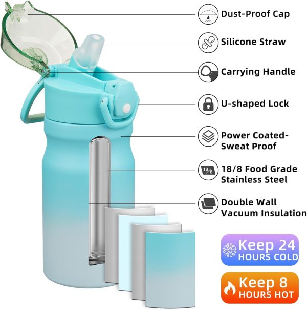 BJPKPK 18oz Insulated Water Bottle With Straw Stainless Steel Double Wall Water Bottles BPA Free Leak Proof Thermos With Lockable Flip Lid And Soft Silicone Spout,Ocean Dream - Image 106