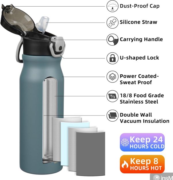 BJPKPK 18oz Insulated Water Bottle With Straw Stainless Steel Double Wall Water Bottles BPA Free Leak Proof Thermos With Lockable Flip Lid And Soft Silicone Spout,Ocean Dream - Image 111
