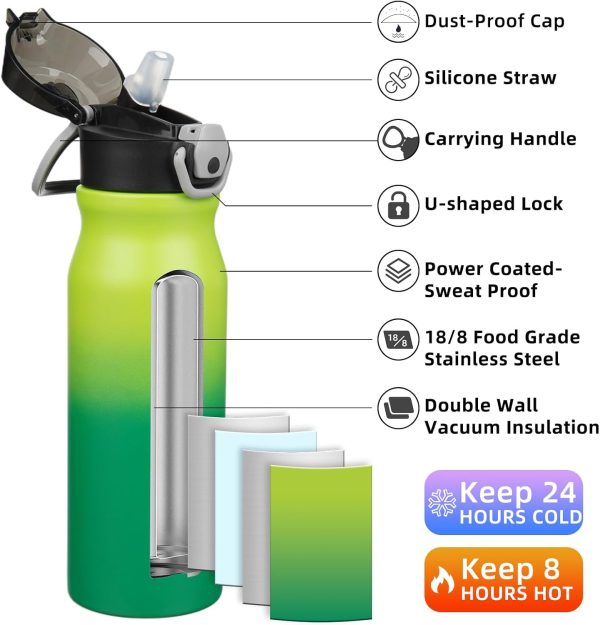 BJPKPK 18oz Insulated Water Bottle With Straw Stainless Steel Double Wall Water Bottles BPA Free Leak Proof Thermos With Lockable Flip Lid And Soft Silicone Spout,Ocean Dream - Image 117
