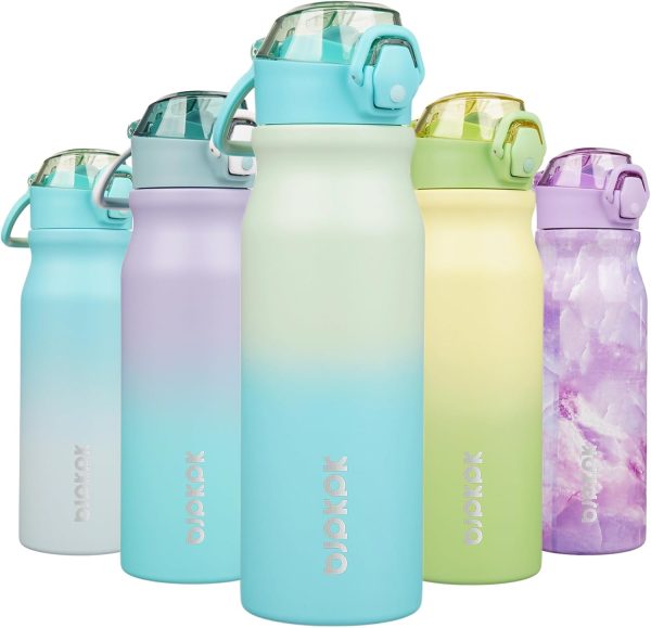 BJPKPK 18oz Insulated Water Bottle With Straw Stainless Steel Double Wall Water Bottles BPA Free Leak Proof Thermos With Lockable Flip Lid And Soft Silicone Spout,Ocean Dream - Image 122