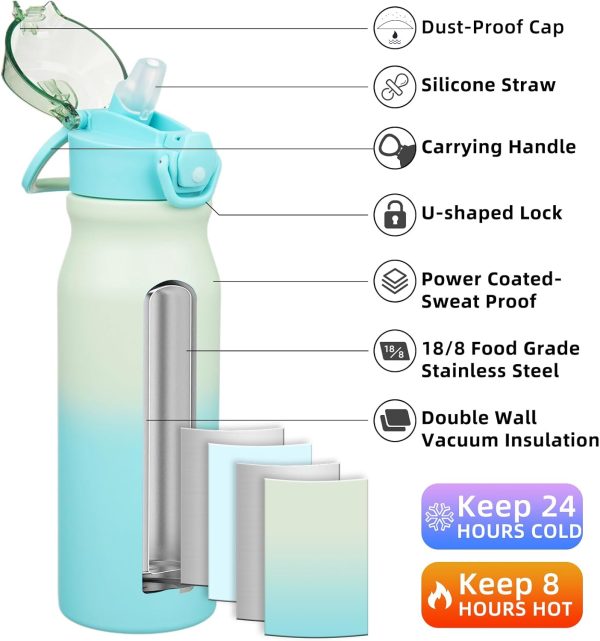 BJPKPK 18oz Insulated Water Bottle With Straw Stainless Steel Double Wall Water Bottles BPA Free Leak Proof Thermos With Lockable Flip Lid And Soft Silicone Spout,Ocean Dream - Image 123